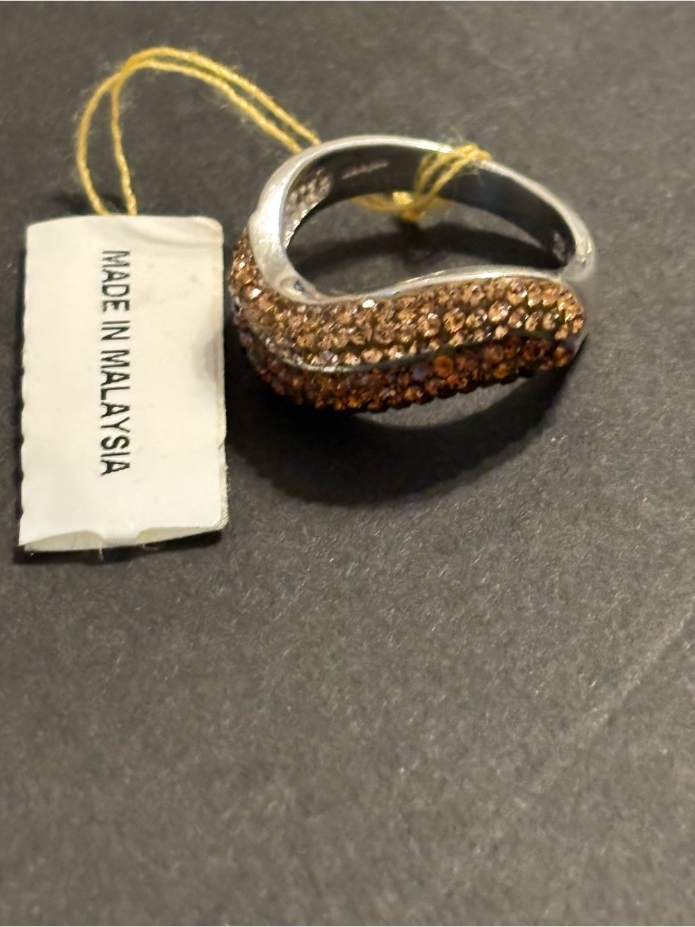 KS 925 Sterling Silver Champagne Pavé Wave Contour Ring Size 9 Made In Malaysia